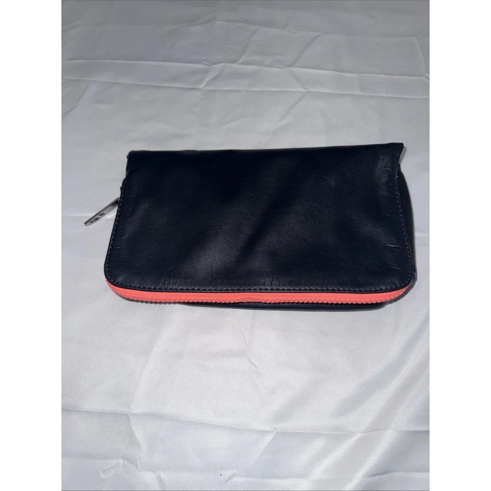 Lululemon Black Vegan Leather Fold Over Neon Pink Travel Pouch
